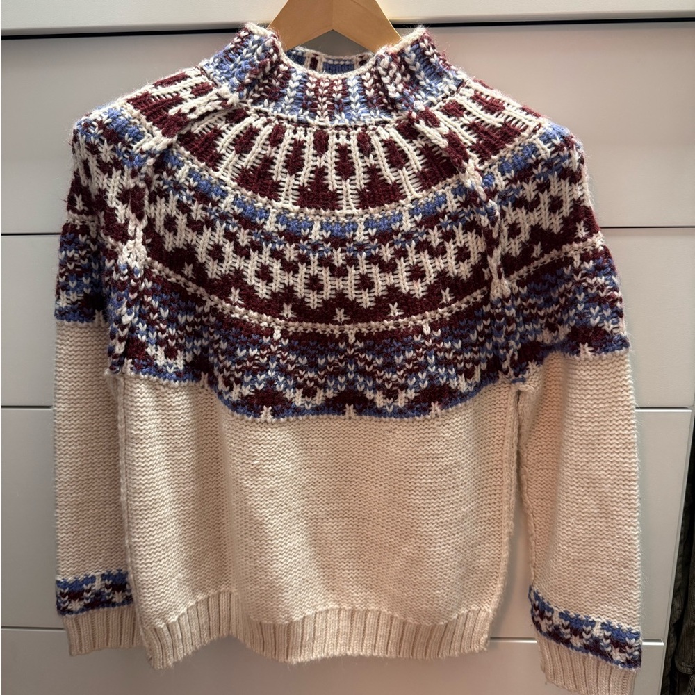 Topshop Cream and Burgundy Fair Isle Turtleneck Sweater